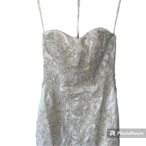 Oleg Cassini Satin Lace Strapless Wedding Dress Size 4